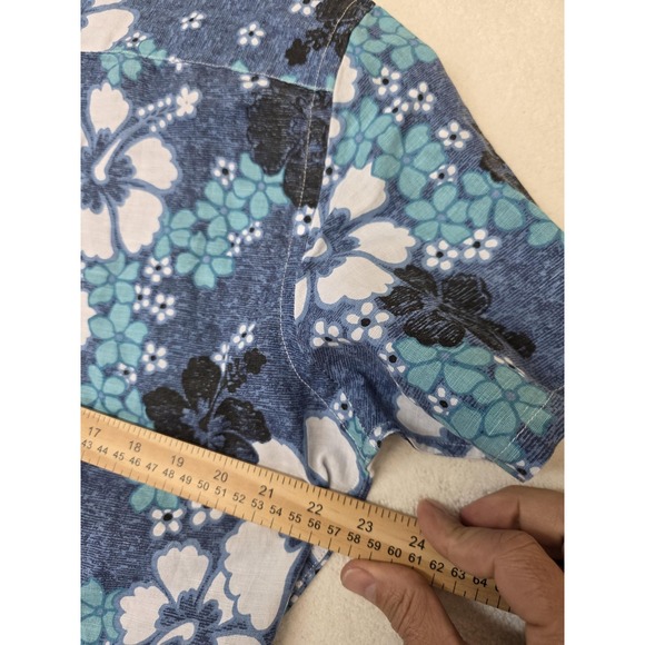 UNTUCKit Shirt Mens Large Blue Floral Hawaiian Short Sleeve Linen Cotton Casual - Picture 9 of 10